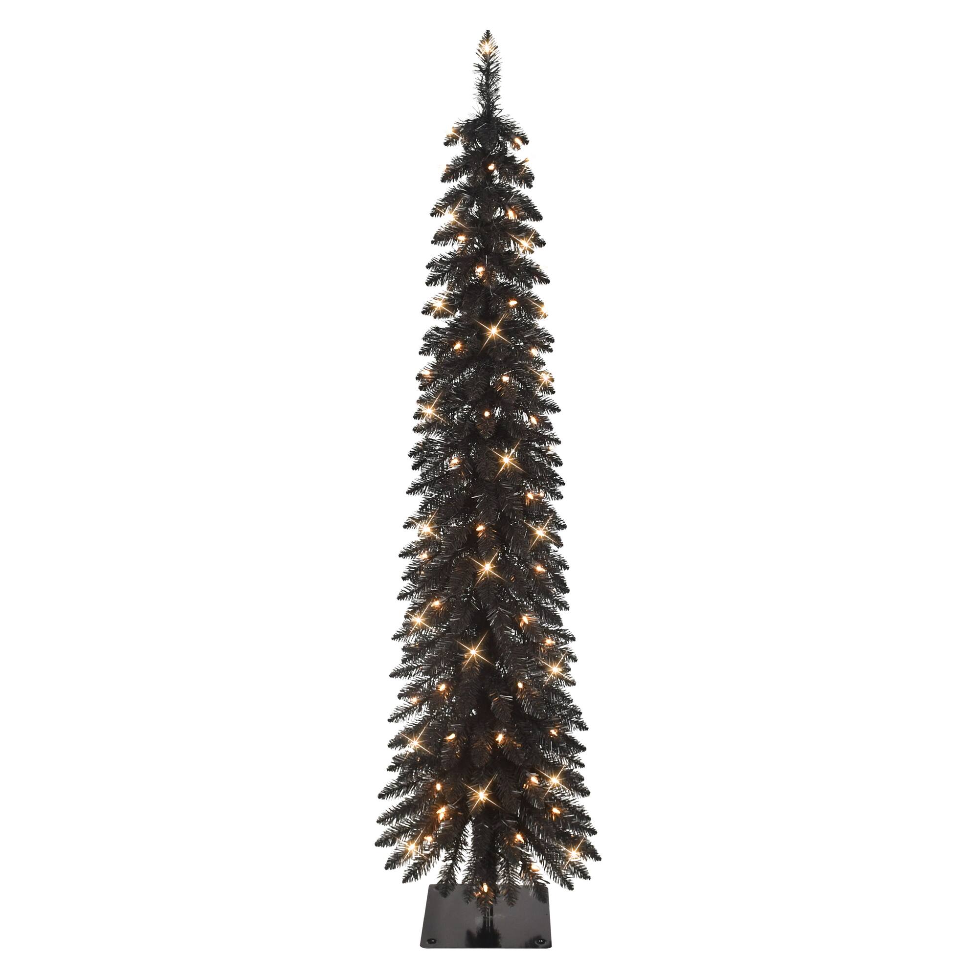 6ft. Pre-Lit Black Alpine Pencil Artificial Christmas Tree, Clear Lights
